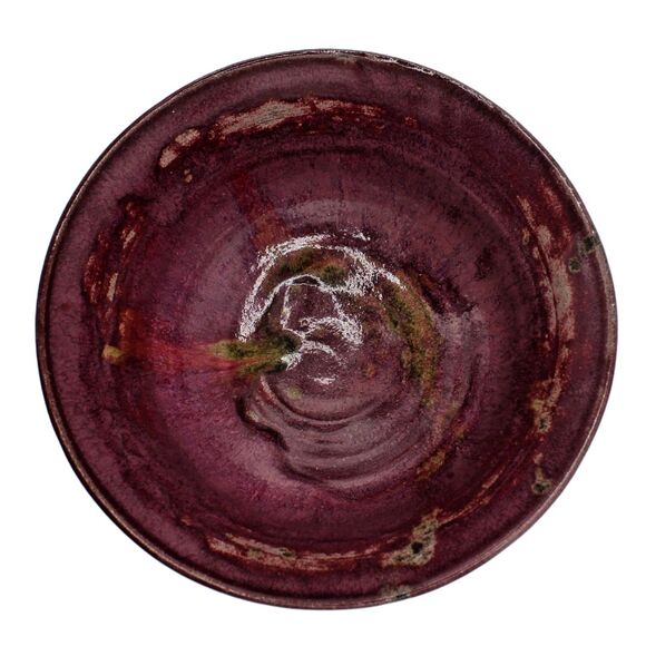Vintage Hand Painted Studio Art Pottery Clay Ceramic Bowl in Purples & Magenta - Picture 3 of 5